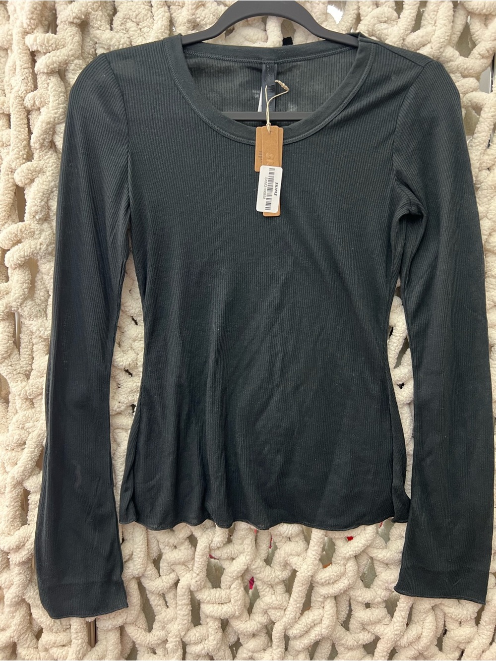 SKIMS SHEER COTTON LONG SLEEVE WIDE CREW TOP NWT - SOOT